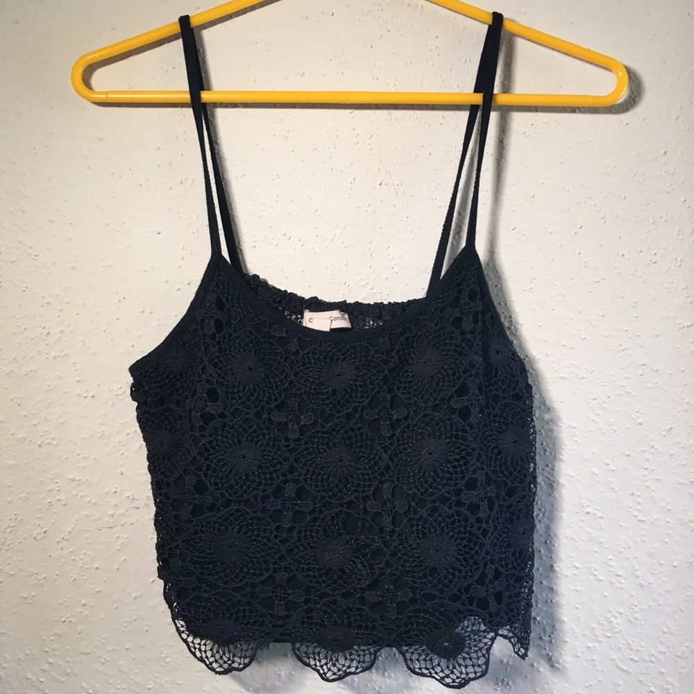 Black tank top with lace flower overlay